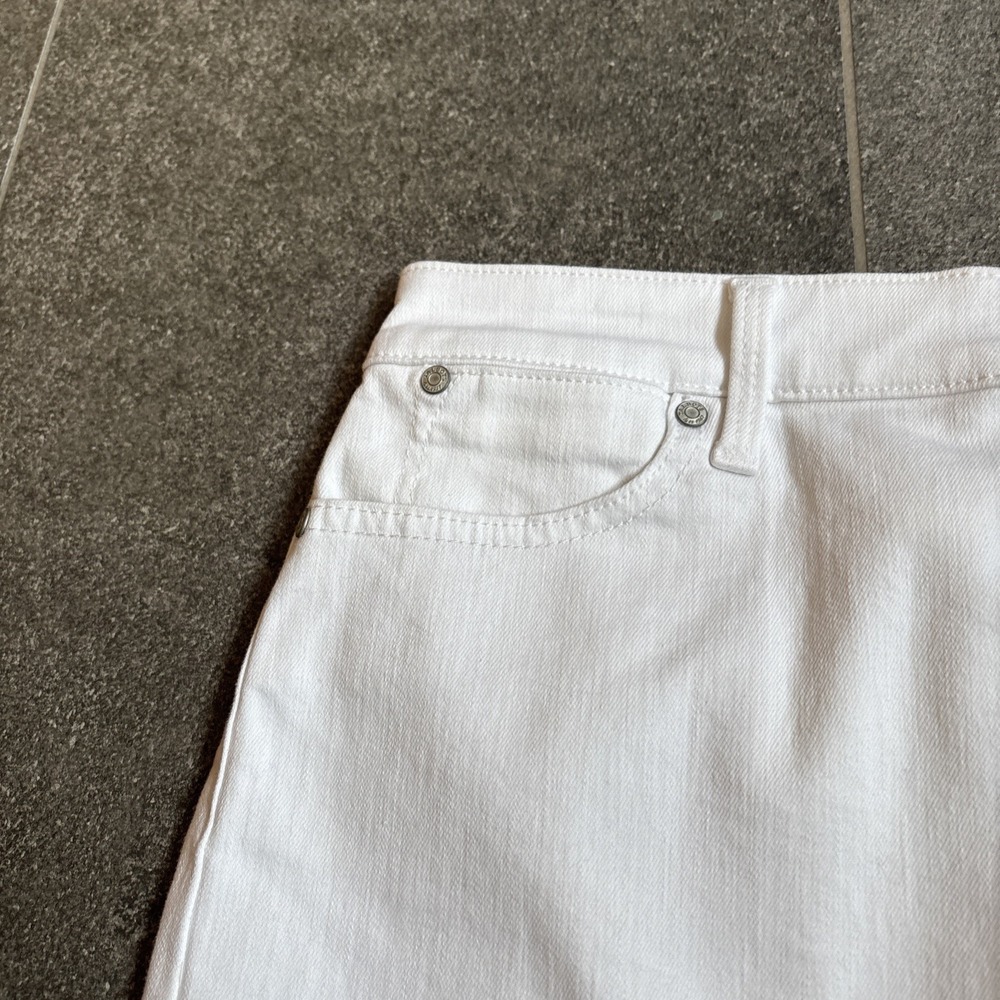 Talbots Size 10 White Denim Skirt 5 Pocket 3/4 Length Cotton Blend Front Slit - Picture 3 of 16